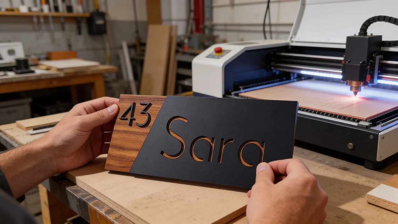 Sign being crafted in workshop